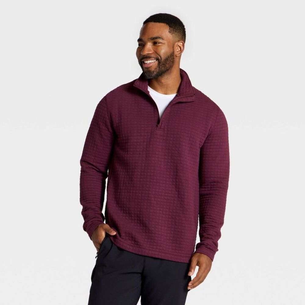 Men's Quilted Fleece 1/2 Zip Pullover Sweatshirt - All In Motion Burgundy M
